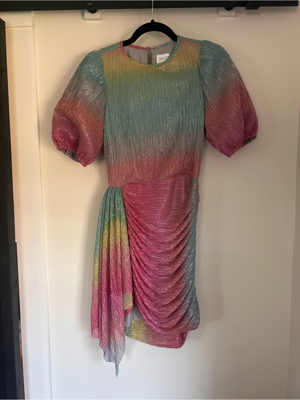 SAYLOR Metallic Multicolor Ruched Neckline Dress